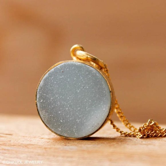 Hand Crafted Jewelry - Gold Light Baby Blue Druzy Necklace 14k Gold